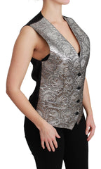 Women's Silver Brocade Sleeveless Metallic Top