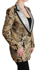 Women's Black Gold Jacquard Blazer Jacket Nylon Clothing