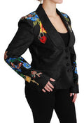 Women's Black Brocade Crystal Blazer Jacket Polyester Silk Nylon Clothing