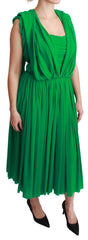 Women's Silk Green Sleeveless Pleated Maxi Dress