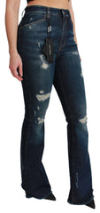 Women's Blue Denim Cotton Stretch Flared Jeans Clothing