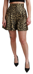 Women's Black Gold High Waist Mini Cotton Shorts Polyester Silk