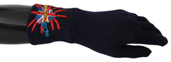 Men's Blue #dgloveslondon Embroidered Wool Gloves Virgin