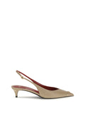 Valentino Garavani Kitten Heel Pointed Toe Slingback Heel — Beige