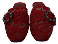 Women's Red Lace Crystal Slide On Flats Shoes Cotton