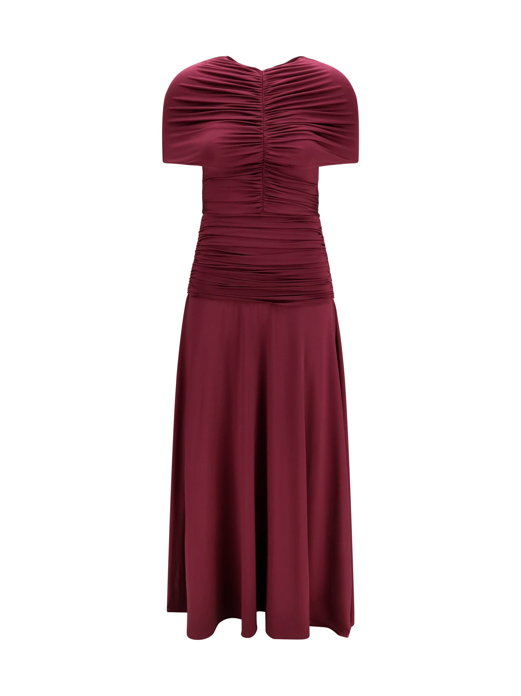 Self-Portrait Ruched Jersey Dress — Burgundy