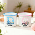 Taza esmaltada personalizada de 12 oz con conejo de Pascua y tractor de orejas con inicial y nombre Regalo de Pascua de uso diario para niños