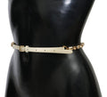 Women's White Leather Crystals Waist Belt Brass