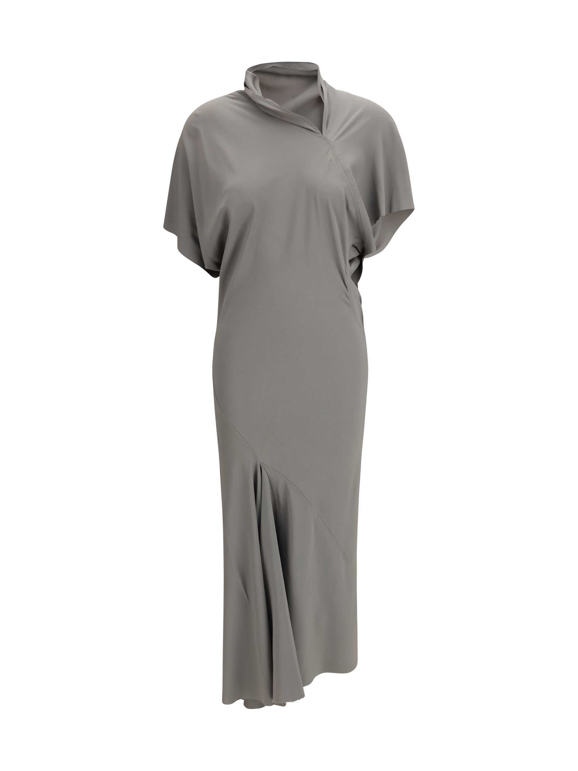 Rick Owens Asymmetric Acetate-Silk Dress — Gray