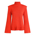 Red Merino Wool Turtleneck Sweater with Flared Sleeves