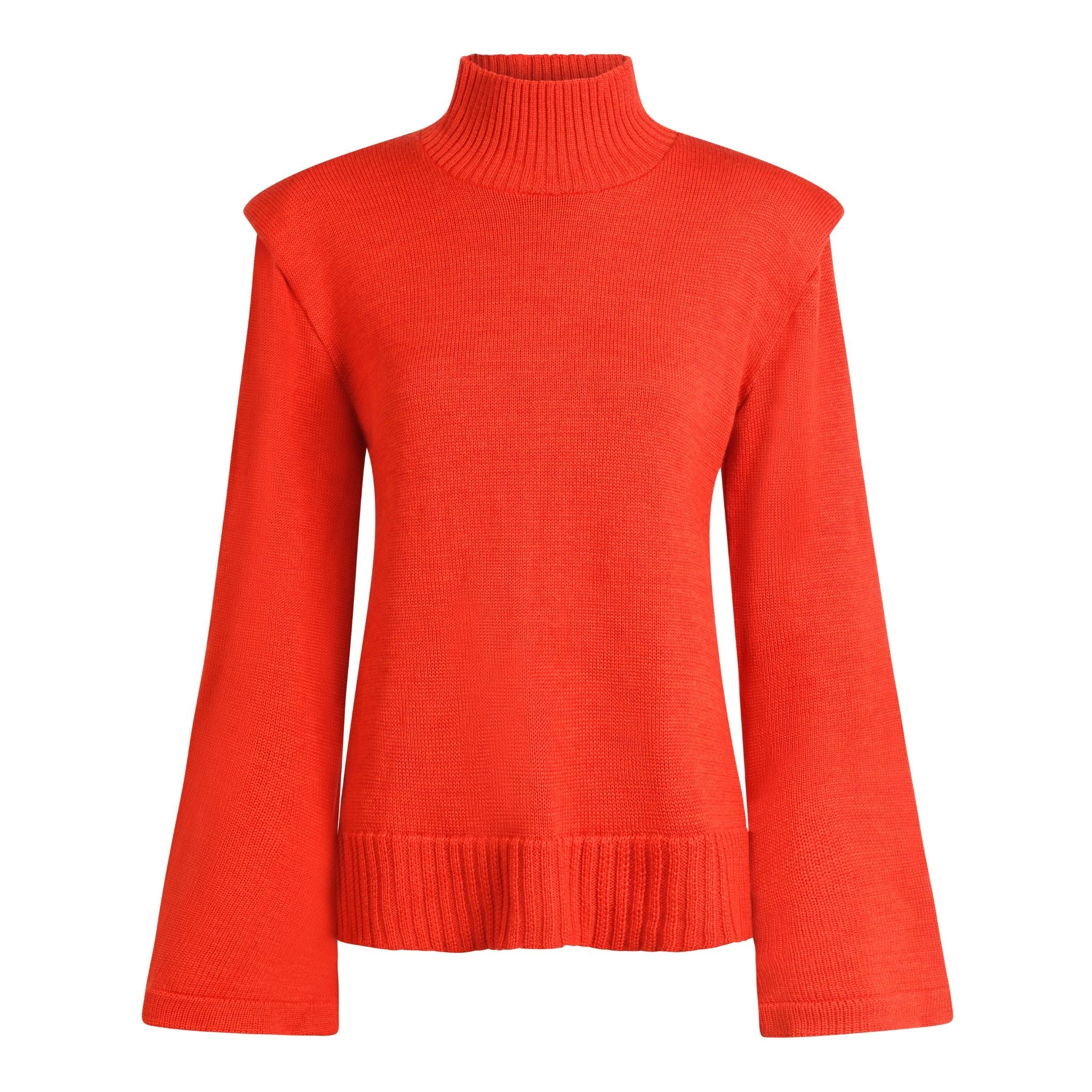 Red Merino Wool Turtleneck Sweater with Flared Sleeves