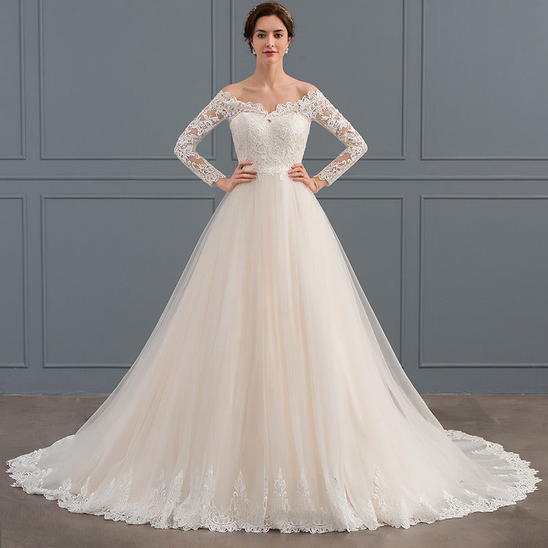 Bridal Wedding Dress White Long Sleeve Long Off the Shoulder Ball-Gown Princess