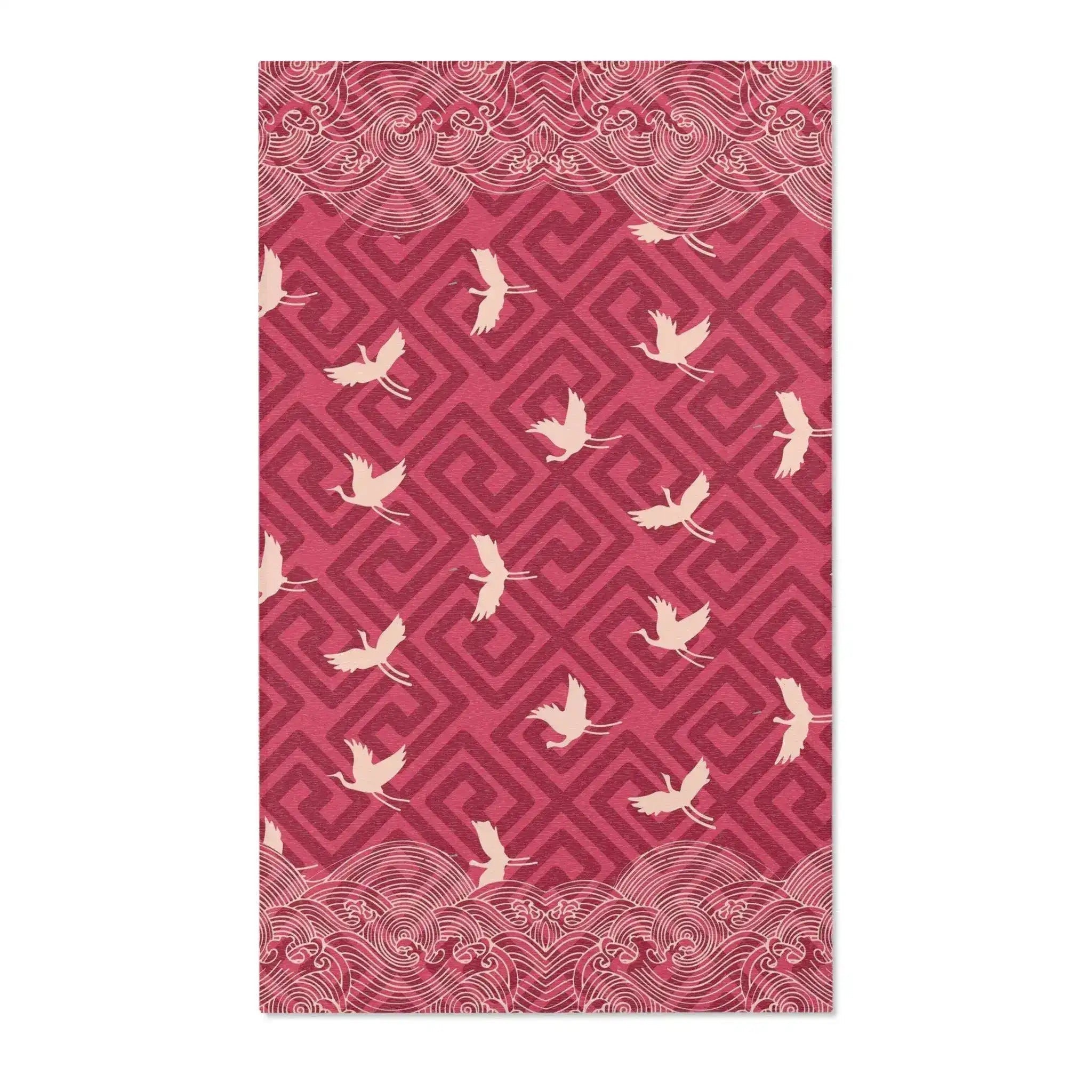 Crimson Crane Waves Accent Rug