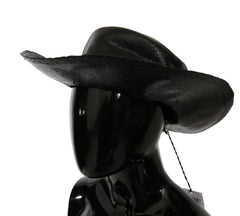 Women's Black Wide Brim Cowboy Solid Hat Straw