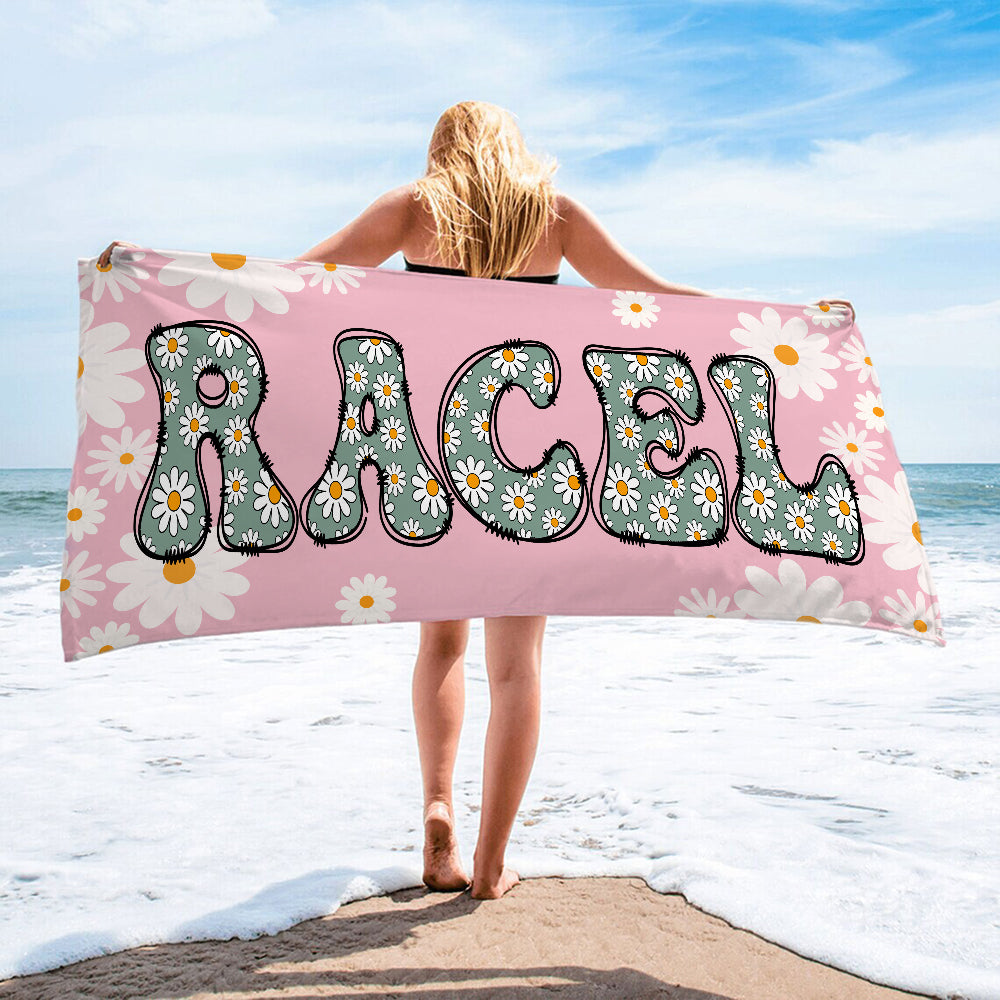 Personalizada multicolor margarita nombre de secado rápido de gran tamaño de microfibra toalla de playa de verano de vacaciones esencial de vacaciones de cumpleaños de regalo para los amigos de la fam
