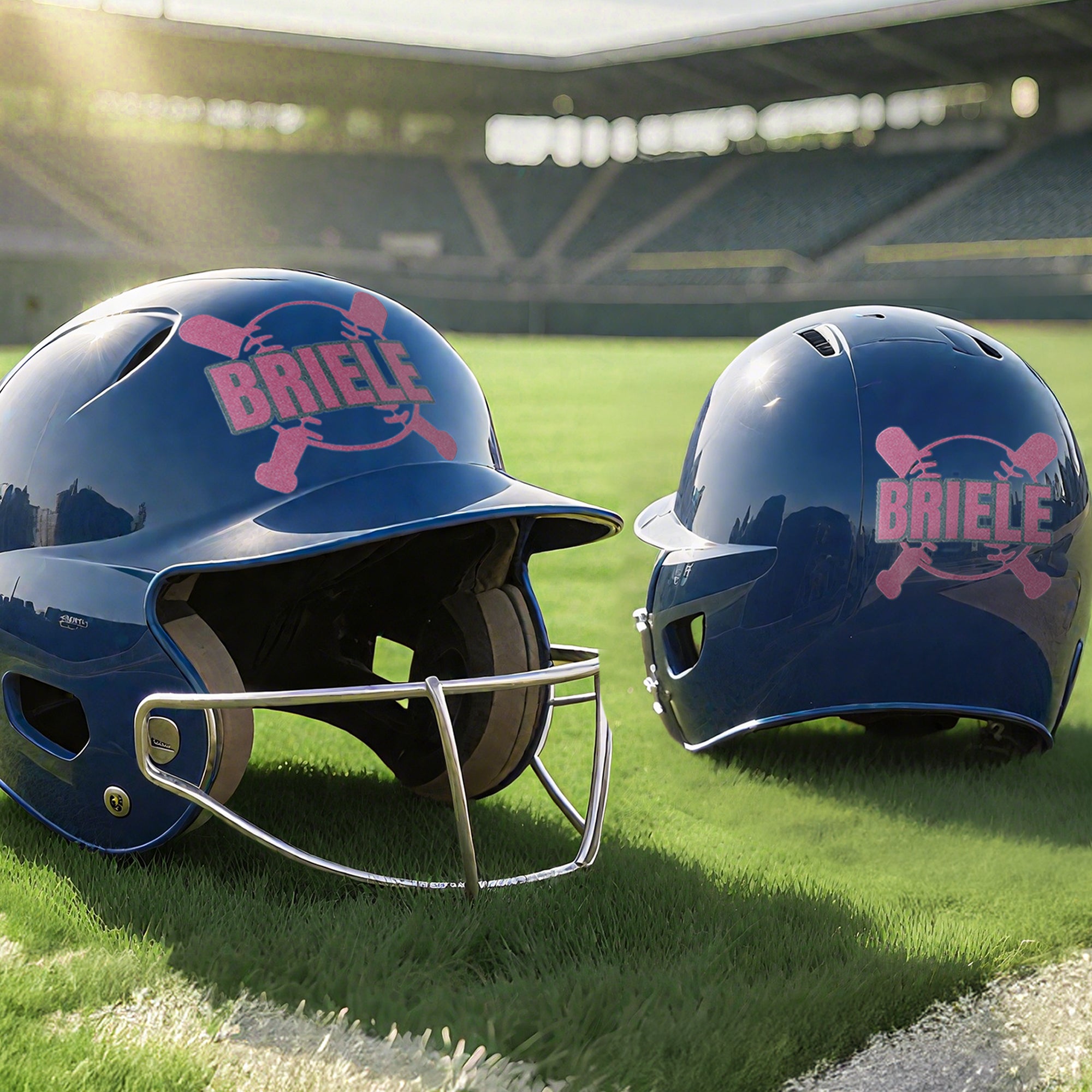 Personalizado Multicolor Glitter Béisbol Murciélago Diseño Calcomanías con Nombre Juego de 2 Casco Portátil Decoración Cumpleaños Regalo para los amantes del béisbol