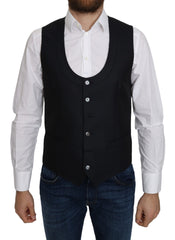Men's Blue Silk Romb Pattern Formal Coat Vest Cotton Clothing