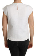 Women's White Floral Brocade Blouse Cotton Top Polyester