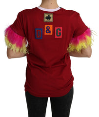 Women's Red Pig Print Feather Sleeves T-Shirt Top Cotton