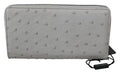 White Ostrich Leather Continental Mens Clutch Wallet Gray