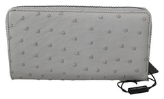 White Ostrich Leather Continental Mens Clutch Wallet Gray