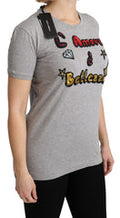 Women's Gray Cotton Amore E Bellezza Top T-Shirt
