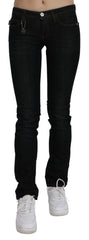 Women's Black Mid Waist Skinny Denim Cotton Jeans Clothing