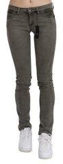 Women's Gray Low Waist Skinny Denim Cotton Jeans Clothing