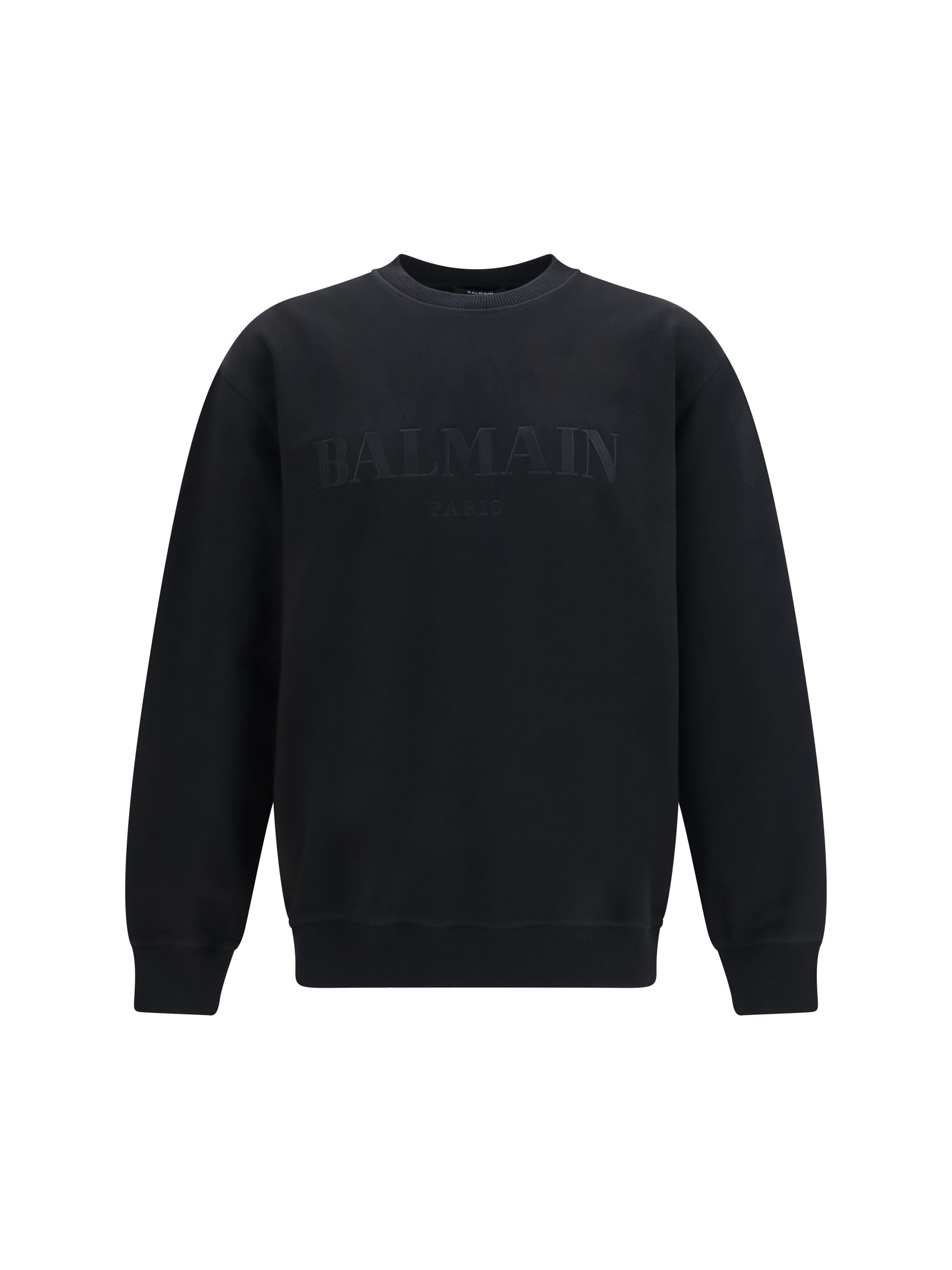 Balmain Tone-on-Tone Embroidered Logo Sweatshirt — Black