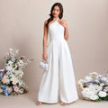 Bridal Wedding Dress White Sleeveless Long Halter Jumpsuits Satin