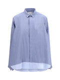 Sacai Striped Poplin with Double-Layer Sleeves Shirt — Blue