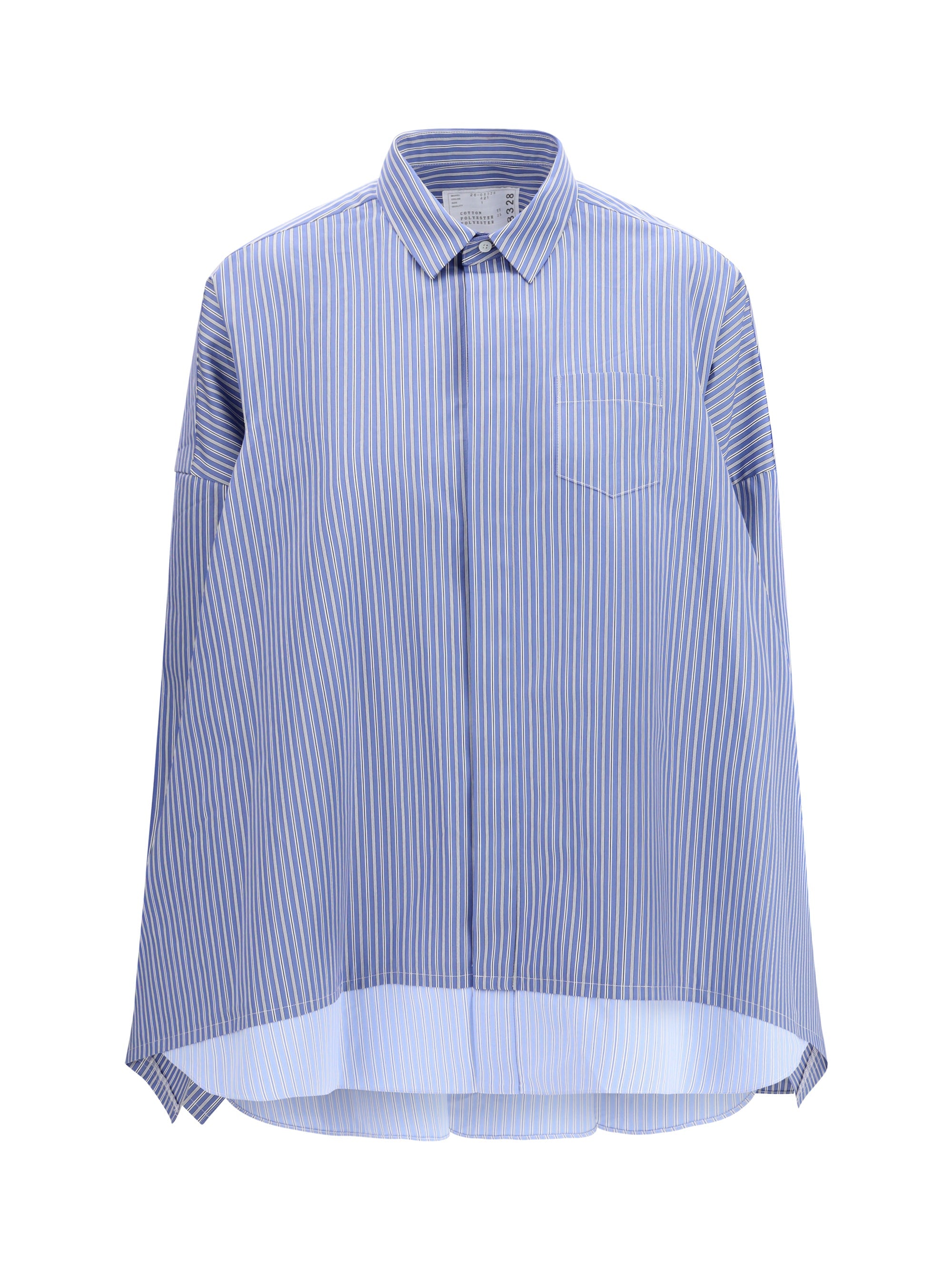 Sacai Striped Poplin with Double-Layer Sleeves Shirt — Blue