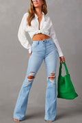 Distressed Bell Bottoms Ripped Trendy Jeans