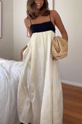 Backless Color Block Splice Swing Maxi Cami Dress