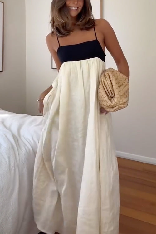 Backless Color Block Splice Swing Maxi Cami Dress