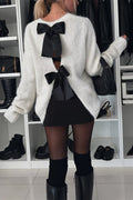Crewneck Bow Back Cut Out Cozy Sweater