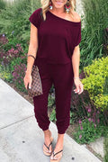 Short Sleeves Elastic Waist Joggers Jumpsuit