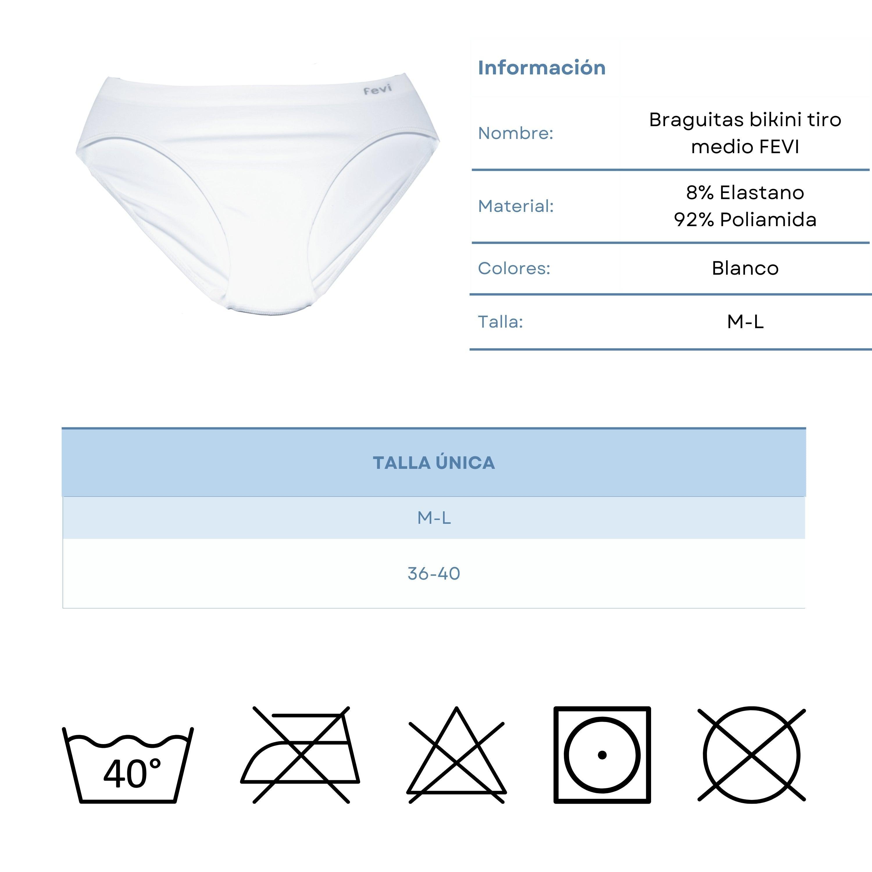 FEVI | Pack de 12 Braguitas Tiro Medio en 1 o 3 Colores Diferentes: Blanco, Negro y Beige | Talla única M-L