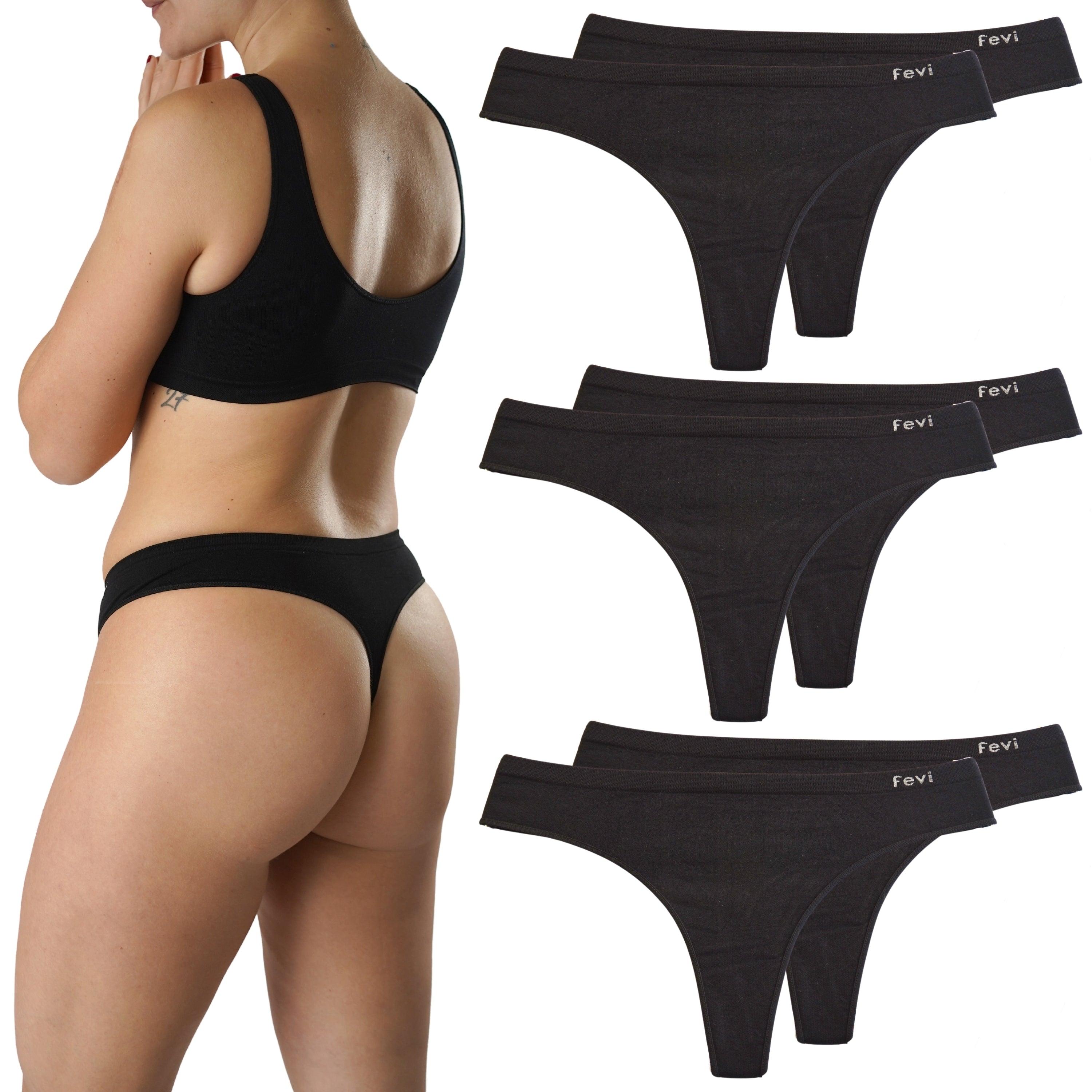 FEVI | Pack de 6 Tangas en 1 o 3 Colores Diferentes: Blanco, Negro y Beige | Talla Única: M-L