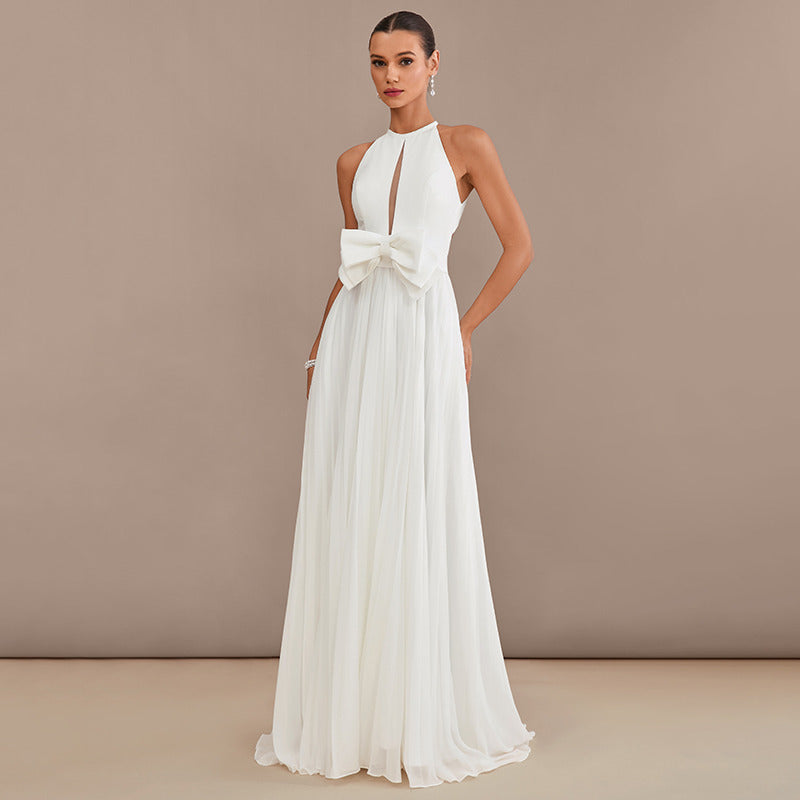 Bridal Wedding Dress Ivory Sleeveless Long Halter A-line Chiffon