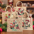 Personalizada Personajes de dibujos animados Copo de nieve Inicial Bolsa de yute con nombre Navidad Uso diario Regalo para la familia Amigos