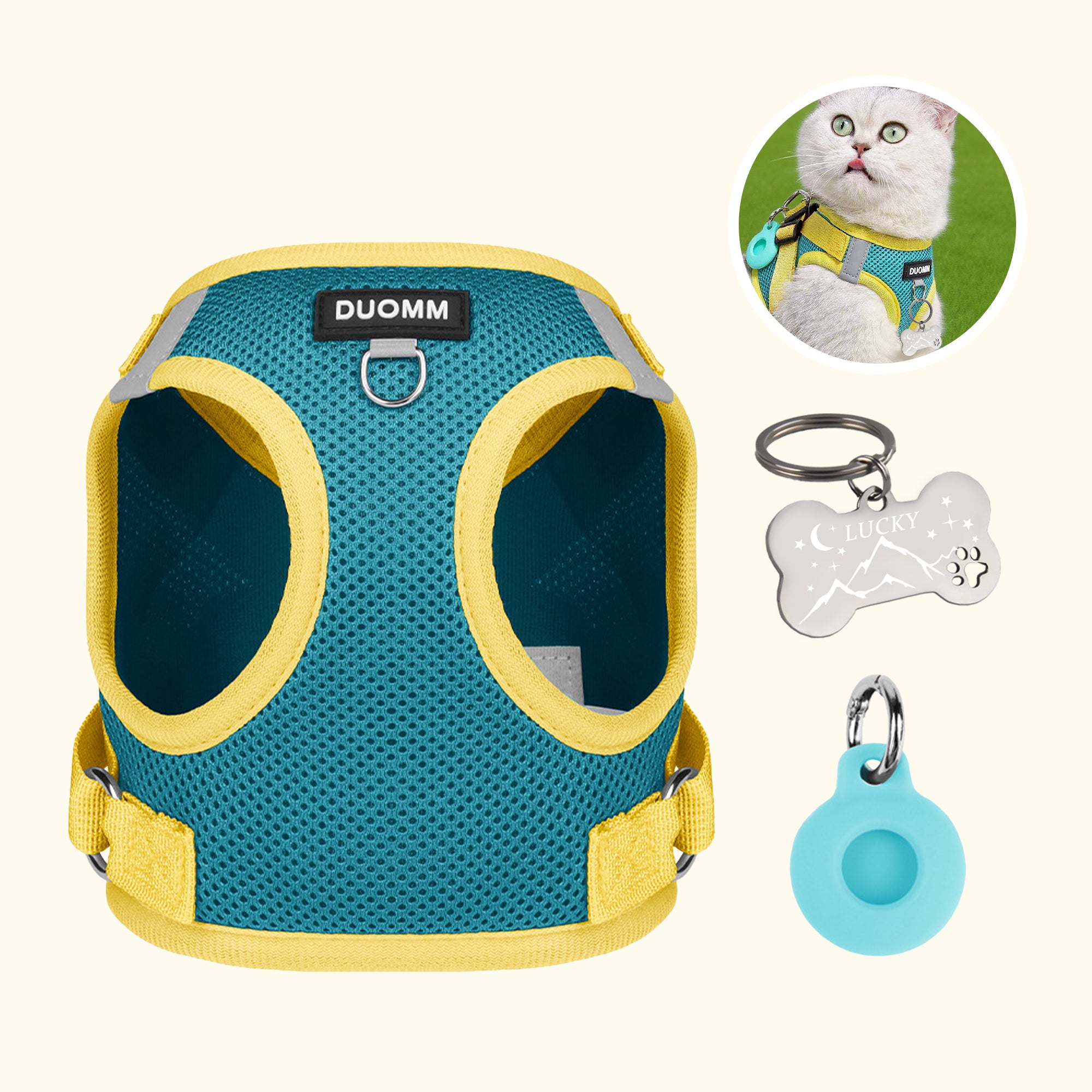 Personalizado Hueso Diseño Señalización Multicolor Mascota Pecho Arnés con Airtag Titular y Nombre Cumpleaños Actividades al aire libre Regalo para los amantes de las mascotas Propietarios
