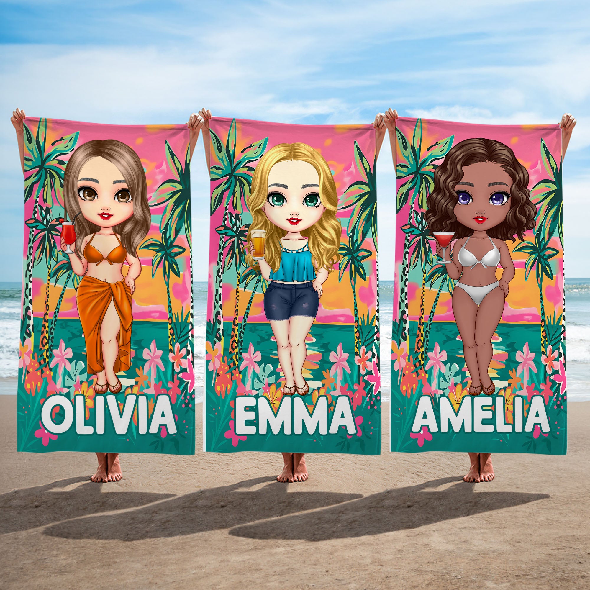 Toalla de playa de microfibra de secado rápido con el nombre de un personaje de dibujos animados de la playa del mar de verano personalizado Viajes Cumpleaños Regalo para amigos de la familia