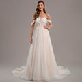 Bridal Wedding Dress Ivory-Nude Long Off the Shoulder Ball-Gown Princess