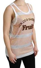 Women's White Orange Crystal Sleeveless Tank Cotton Top