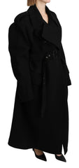 Women's Virgin Wool Black Blazer Trenchcoat Jacket Clothing