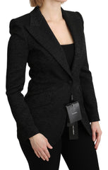 Women's Black Brocade Single Breasted Blazer Jacket Clothing