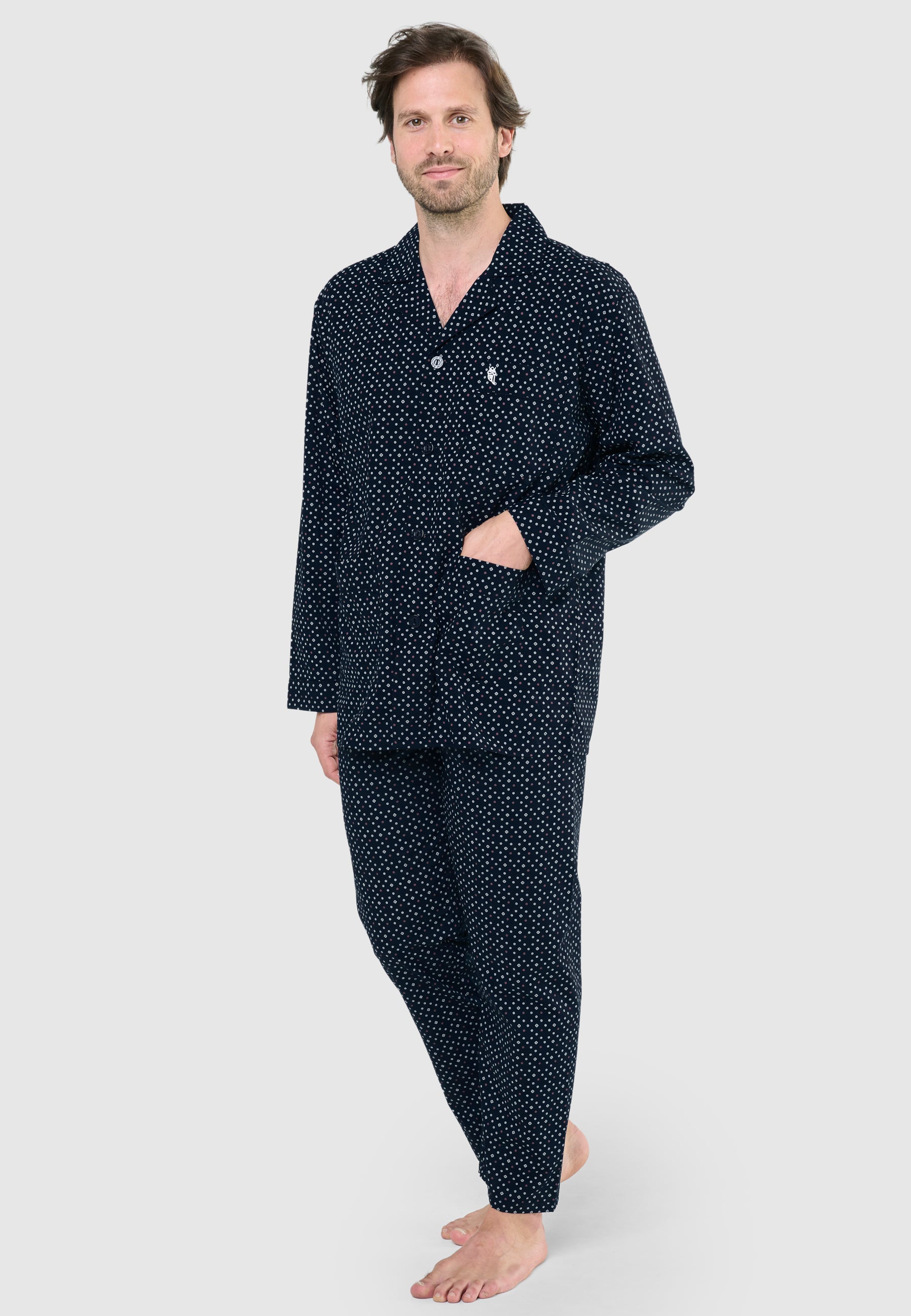 Pijama Hombre Largo Solapa Popelín Estampado - Marino 1400_39
