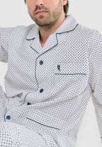 Pijama Hombre Largo Solapa Popelín Estampado - Blanco 1401_01