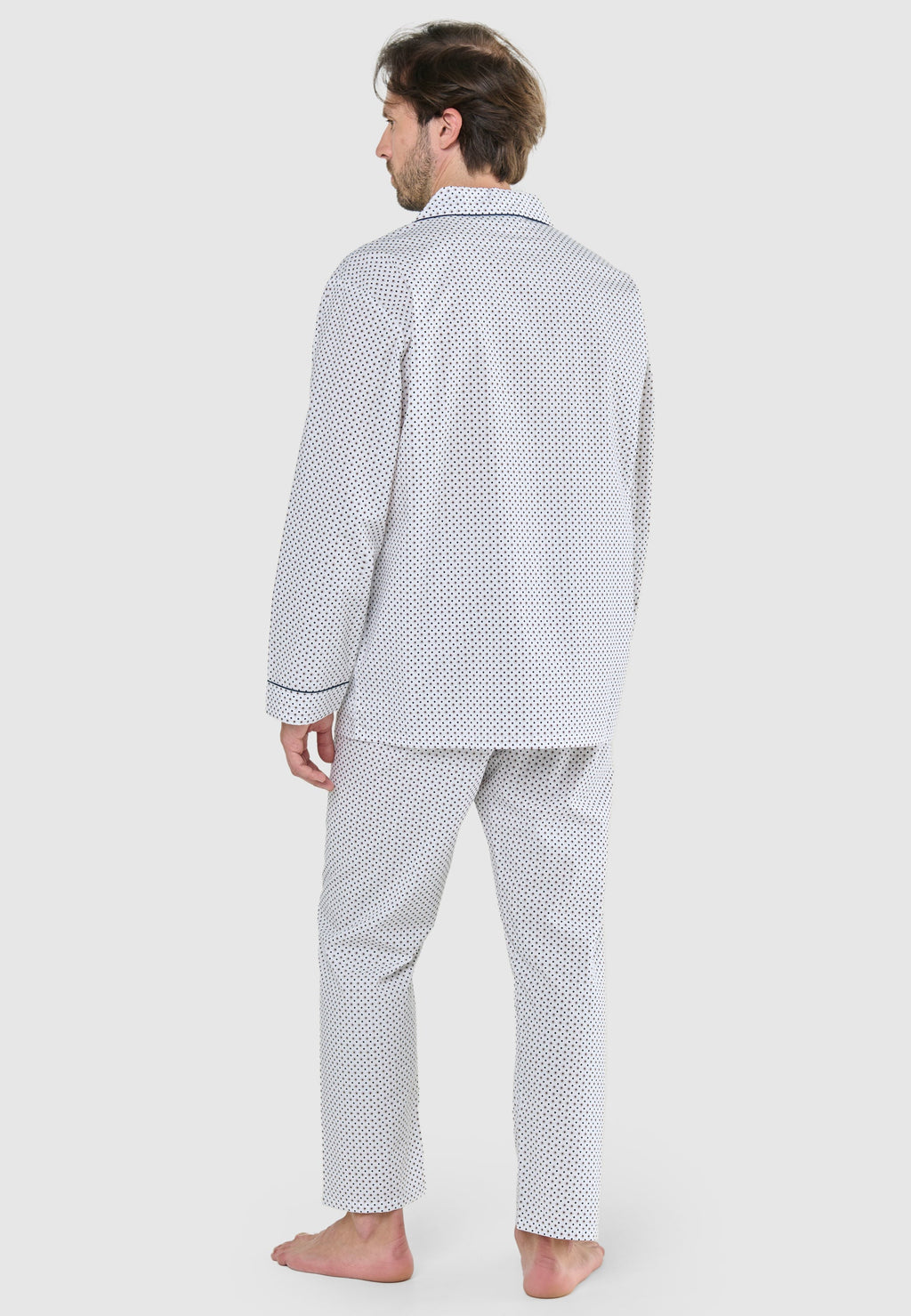 Pijama Hombre Largo Solapa Popelín Estampado - Blanco 1401_01